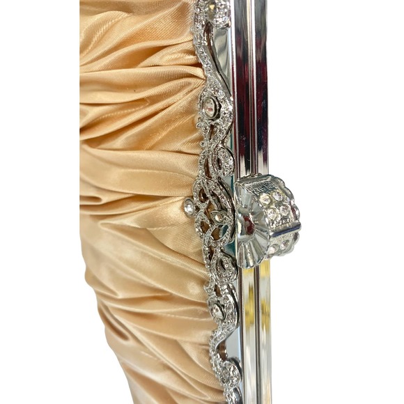 Gold Zig-zag Pleated Satin Evening Bag With Big Crystal Diamanté Clasp - Picture 5 of 10